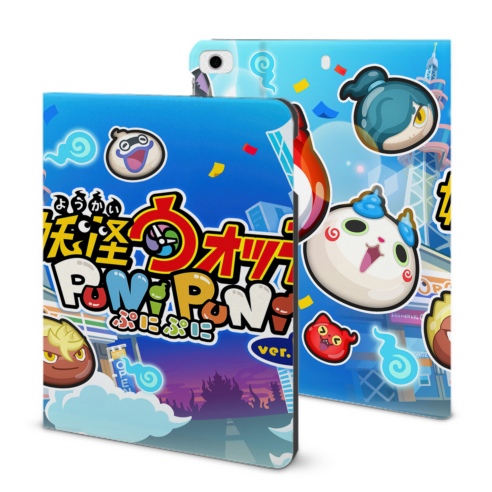 （画像用） 妖怪ウォッチ Yo-kai Watch IPad ケース ブック型 PUレザー TPU 耐衝撃 軽量 薄型 ペン収納なし 全面保護 IPad 各モデル対応